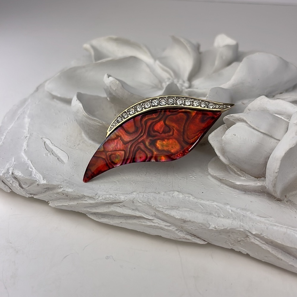 Vintage Butler Abalone Shell & Rhinestone Brooch Pin - Picture 3 of 10